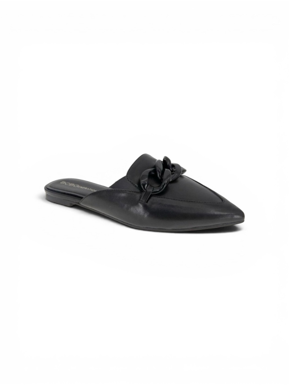 BCBGeneration Kaylin Black Pointed Toe Chain Trim Slide Mules Size 6/36 NWT